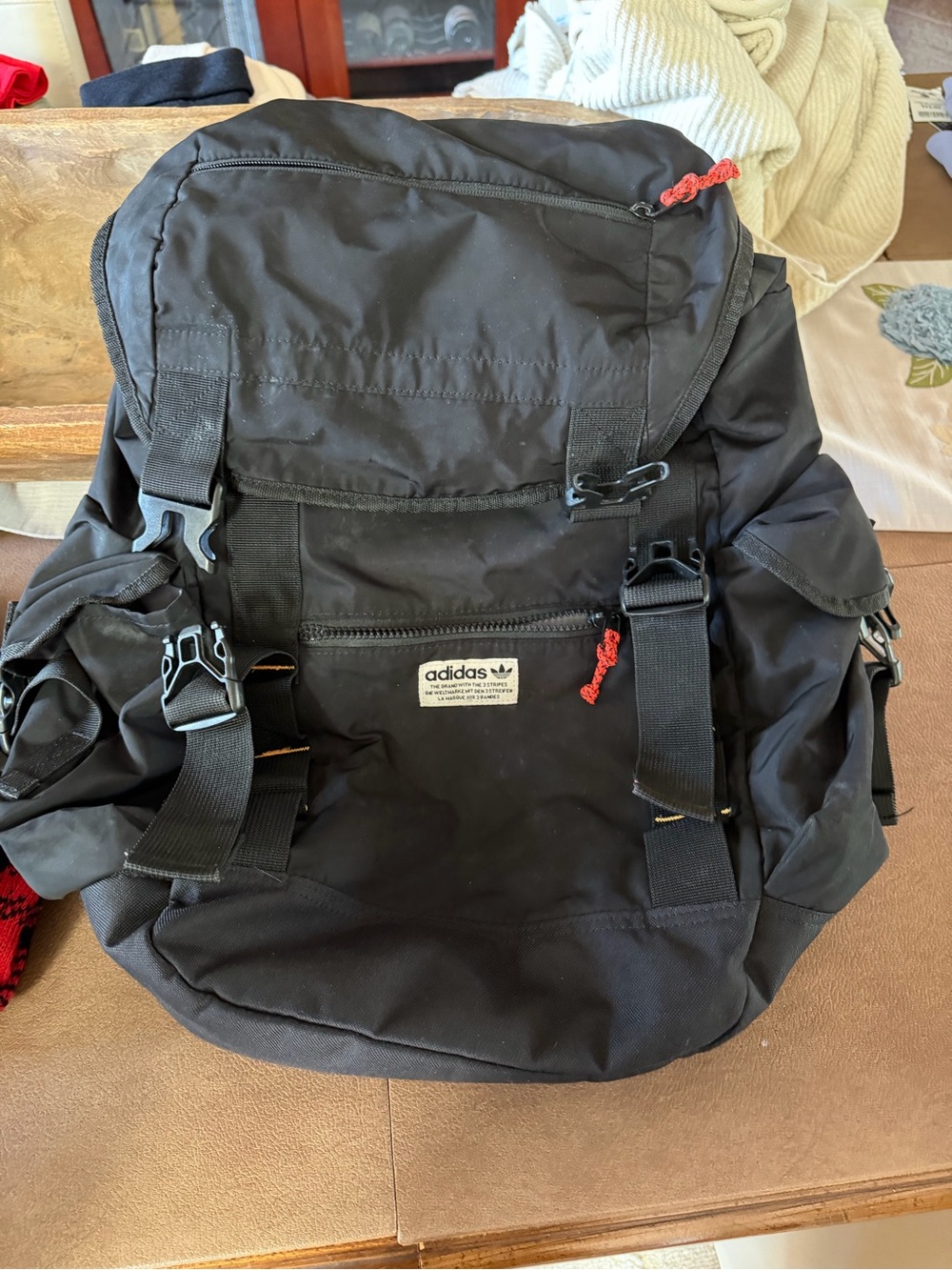 adidas Black Nylon Flap-Top Backpack with Red Accent Pulls
